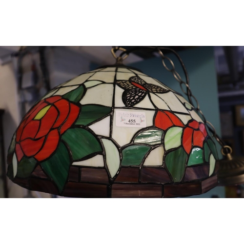 455 - Tiffany style ceiling light shade, overall decorated with roses and foliage.  (B.P. 21% + VAT)