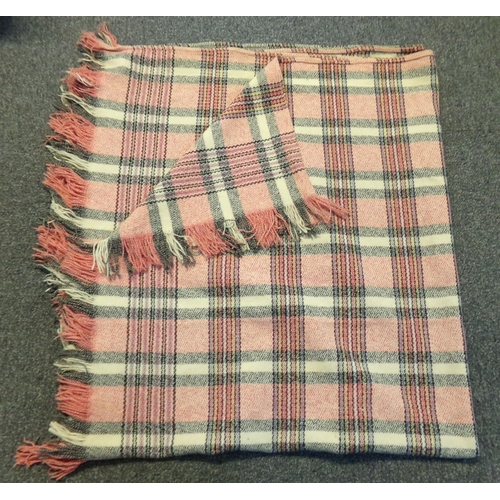 459 - Vintage woollen coloured check blanket or carthen with fringed edges. 
(B.P. 21% + VAT)