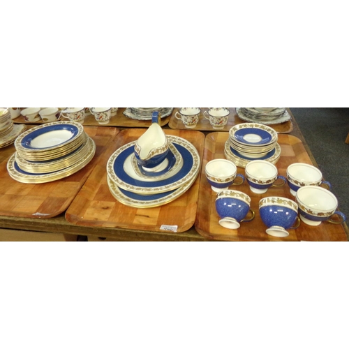 460 - Three trays of Wedgwood English bone china blue and gilt vine pattern items to include: teacups and ... 