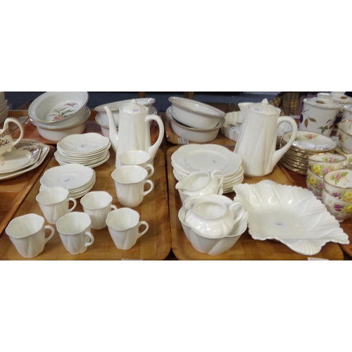 462 - Two trays of Shelley English china Rd272101 white and floral moulded coffeeware items to include: co... 