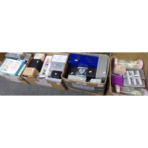 467 - Four boxes of celebration items to include: Happy Birthday photo frames, various watches including C... 