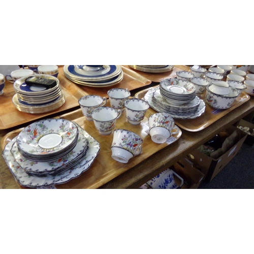 470 - Two trays of Melba china exotic bird and floral design teaware to include: teacups and saucers, plat... 