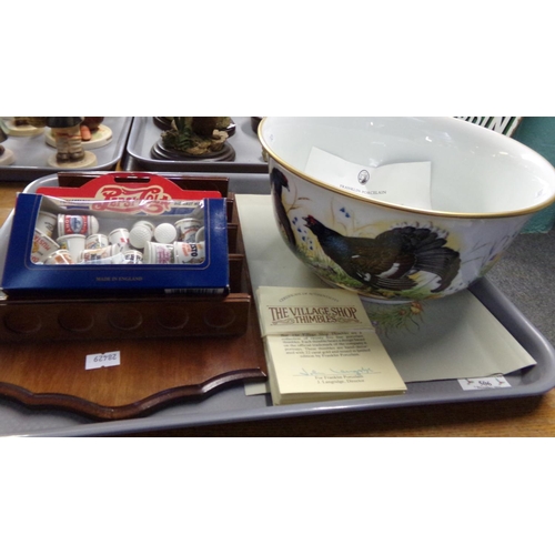 506 - Franklin porcelain ‘Game Bird’ bowl with certificate of authenticity, together with a mahogany thimb... 