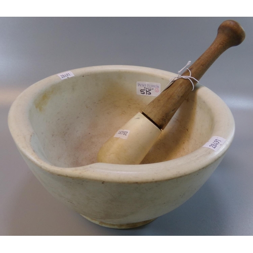 515 - S Maw Son & Thompson, London pestle and mortar, late 19th/early 20th Century in cream ceramic with t... 