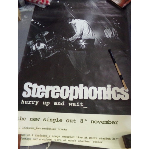 564 - A large Stereophonics 'Hurry up and wait' poster and a drumstick purportedly thrown into the crowd b... 