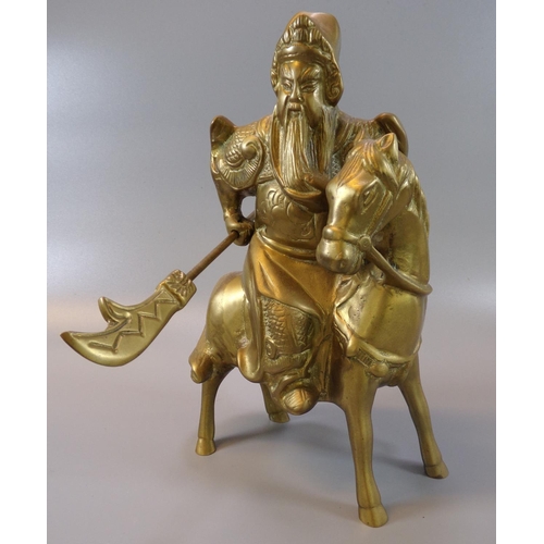 68 - Vintage Chinese brass warrior on a brass horse, including Qiang spear/polearm.   (B.P. 21% + VAT)