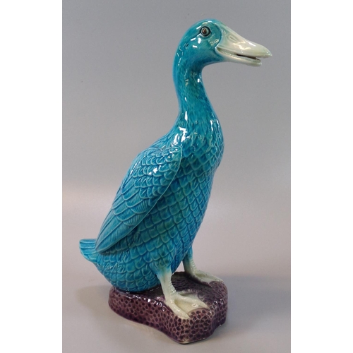 69 - A Chinese polychrome duck in turquoise colourway modelled in an 18th century style, this one 20th ce... 