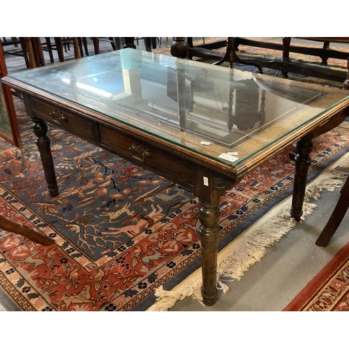 699 - Edwardian style two drawer coffee table with leather inset and glass top.  (B.P. 21% + VAT)