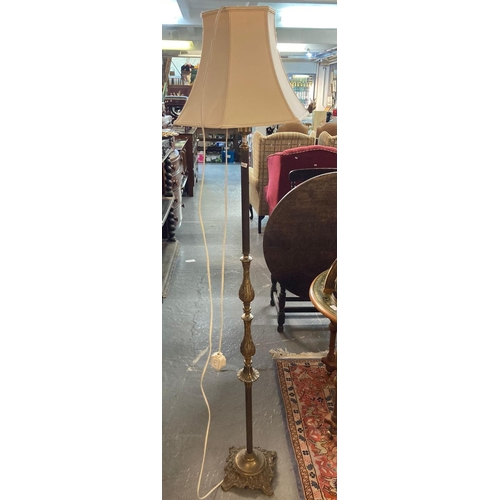 703 - Modern brass standard lamp with shade.  (B.P. 21% + VAT)