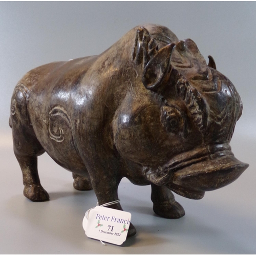 71 - Chinese 'Han style' model of a boar in yellow metal.  17cm high at the shoulder approx.   the length... 