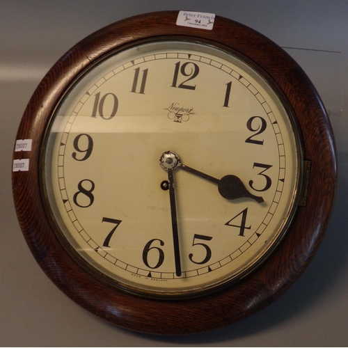 94 - Late 19th/early 20th Century single train oak framed wall clock marked 'Newport Jenkinson Winchester... 