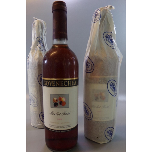 97 - Case of ten rose wine bottles, 'Goyenechea Merlot Rose' 2001, 'San Rafael' Argentina, 75cl.
(B.P. 21... 