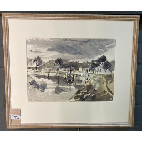 117A - John Knapp-Fisher (British 1931-2015), harbour scene with trawler, believed to be Rye, signed and da... 