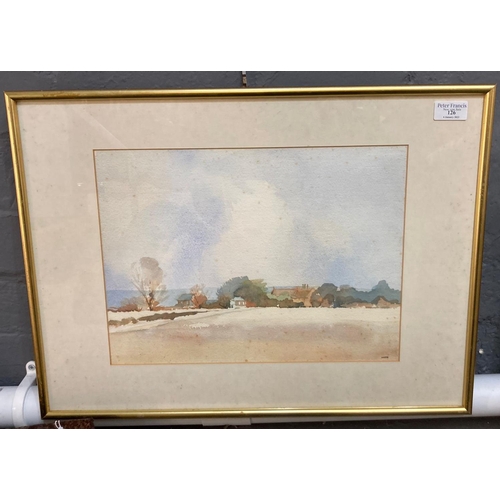 126 - Wade, farmstead in a landscape, signed.  Watercolours.  25x37cm approx.  Framed.  (B.P. 21% + VAT)