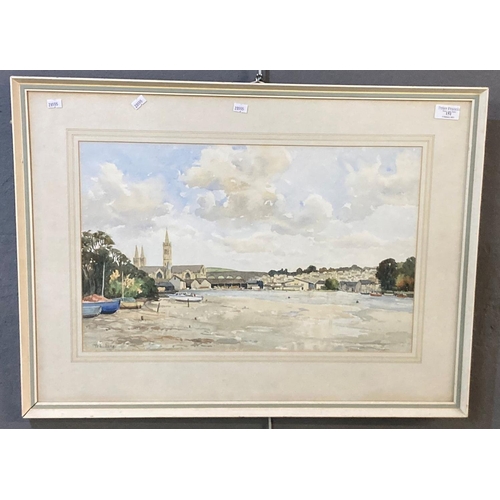 151 - Ted Long, 'Truro River, from Newnham', signed, watercolours.  33x52cm approx.  Wash line mount,  fra... 