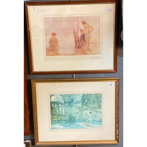 158 - After Sir William Russel Flint, 'An August Morning' and another, figure studies, two coloured prints... 