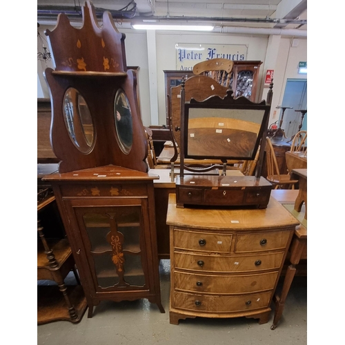 502 - Collection of furnishing items, to include: Edwardian mahogany inlaid free standing music/display ca... 