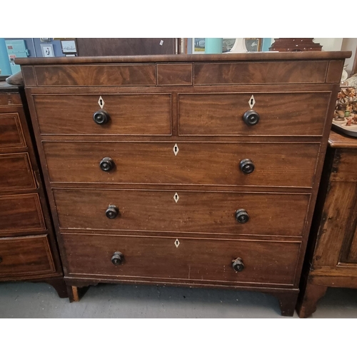 514 - 19th century mahogany straight front chest of two short and three long drawers having turned handles... 