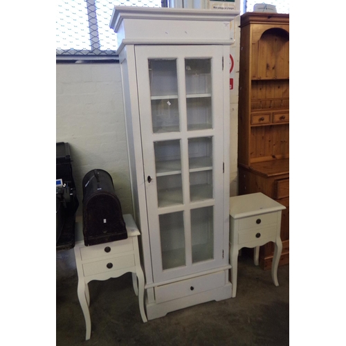 613 - Painted pine single glazed door display cupboard with four shelves to the interior and a frieze draw... 