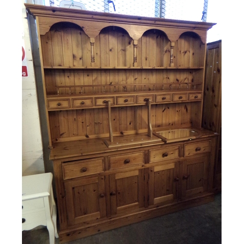 616 - Modern natural pine rack back dresser with spice drawers and four cupboards to the base.  Together w... 