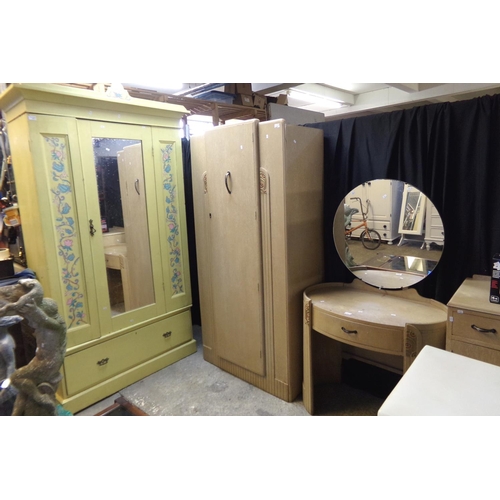 629 - Early 20th century now painted pine mirror door wardrobe with under drawer.  112cm wide approx.  tog... 