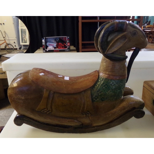 633 - Small Asian carved wooden rocking goat toy.  60cm long approx.  (B.P. 21% + VAT)