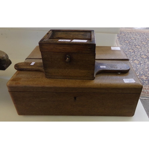 636 - Oak chapel collecting box and a faded mahogany cutlery box.  (2)  (B.P. 21% + VAT)