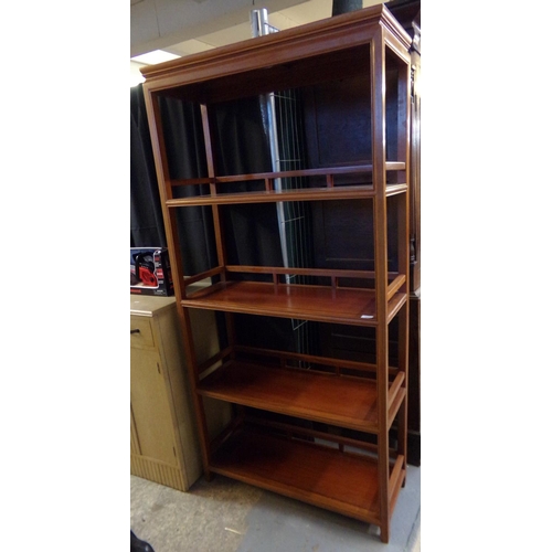 637 - Set of Chinese hardwood open display shelves with low galleries.  96cm wide approx.  (B.P. 21% + VAT... 