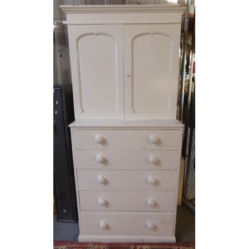 640 - Victorian painted pine cupboard on five drawer chest.  84cm wide approx.  (B.P. 21% + VAT)