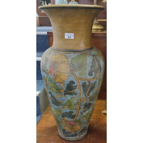 86 - Pair of Art Nouveau design pottery floor vases, overall with multi-coloured foliage.  73cm approx.  ... 