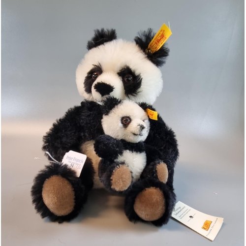 94 - Modern Steiff 'Cha Cha' panda mother and cub in black and white mohair, in original box with COA.  (... 