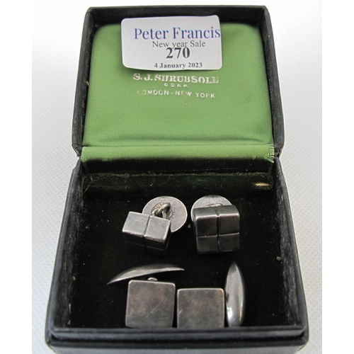 271 - Two pairs of sterling silver cube cufflinks and a string of freahwater pearls (unthreaded).
(B.P. 21... 