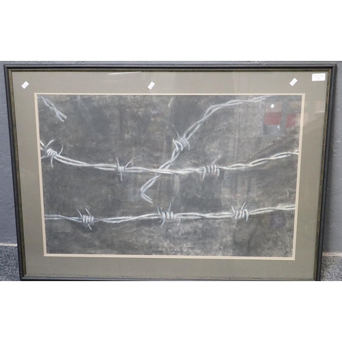 133 - British school (20th century), study of barbed wire, pastels.  55x83cm approx.  Framed and glazed.  ... 