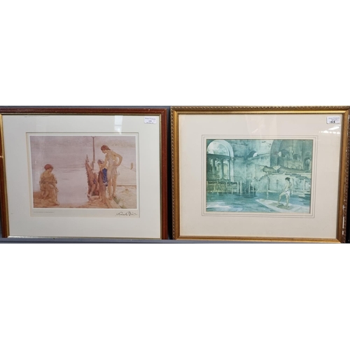 155 - After Sir William Russel Flint, 'An August Morning' and another, figure studies, two coloured prints... 