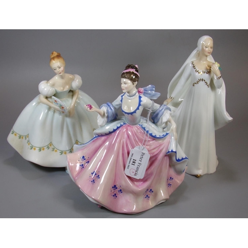 181 - Three Royal Doulton bone china figurines, to include: 'First Dance, 'Rebecca' and 'Bride'.  (3)  (B.... 