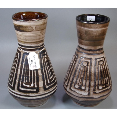 182 - Pair of Rye Art Pottery brown glazed tapering vases.  (2)  (B.P. 21% + VAT)