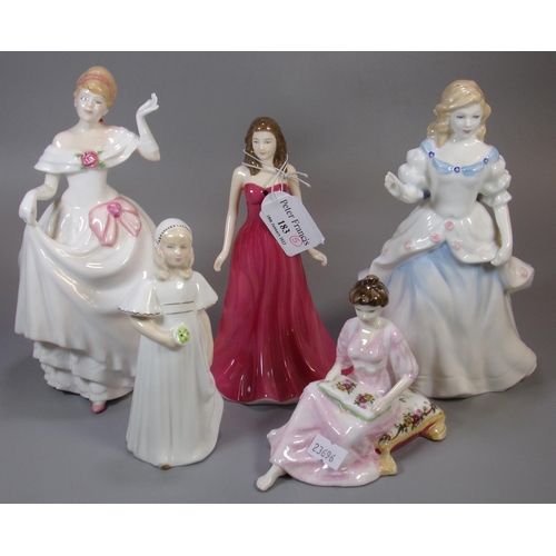 183 - Four Royal Doulton bone china figurines, to include: 'Bridesmaid', 'Dawn', 'Laura' etc together with... 