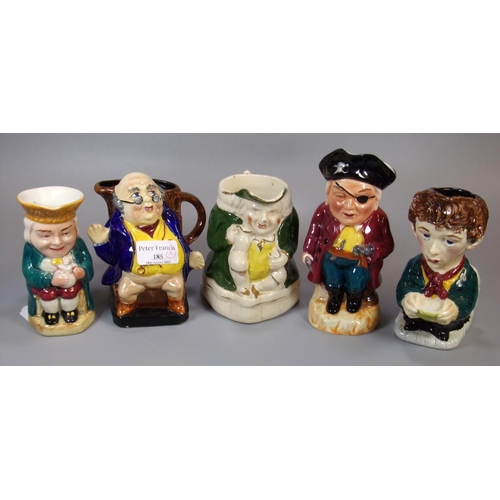 185 - Collection of Staffordshire Toby jugs, including: 'Mr Pickwick' etc.  (5)  (B.P. 21% + VAT)