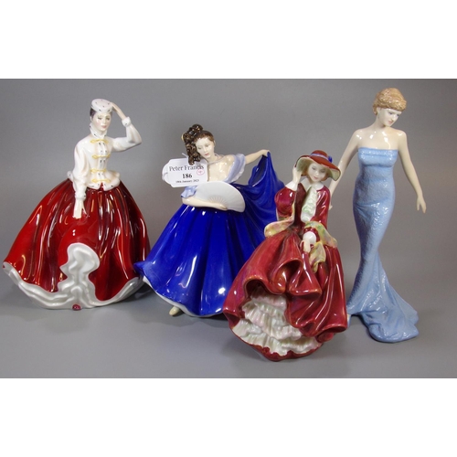 186 - Four Royal Doulton bone china figurines, to include: 'Elaine', 'Gail', 'Top O' the Hill' and 'Diana ... 