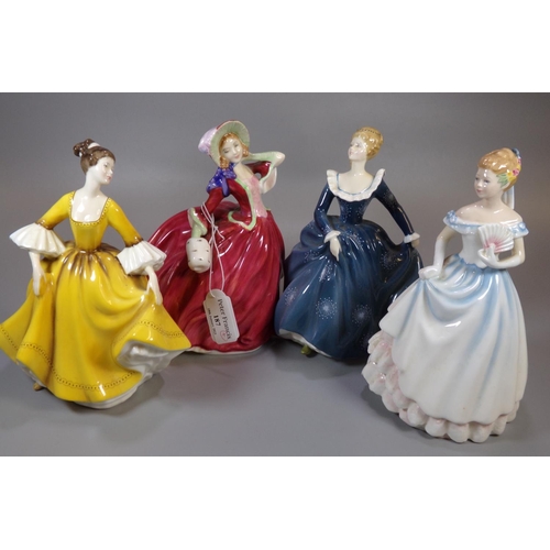 187 - Four Royal Doulton bone china figurines, to include: 'Autumn Breezes', 'Fragrance', 'Stephanie' and ... 