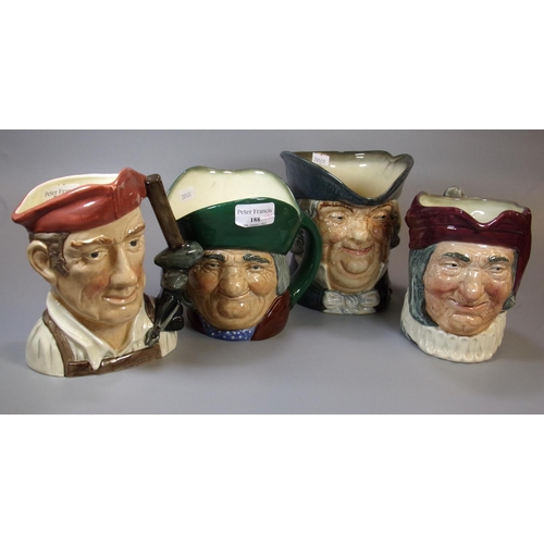 188 - Four Royal Doulton Character Jugs, to include: 'Blacksmith, 'Toby Philpots' etc.  (4)  (B.P. 21% + V... 