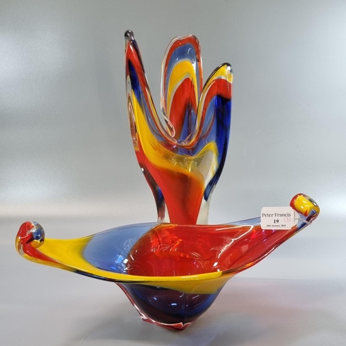 19 - Two Murano style multi-coloured Art Glass  items, centre bowl and vase.  (2)  (B.P. 21% + VAT)