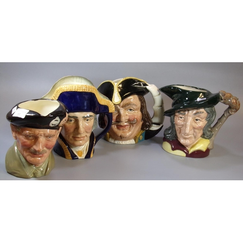 192 - Four Royal Doulton Character Jugs, to include: 'Monty', 'Capt Henry Morgan', 'Pied Piper' and 'Lord ... 