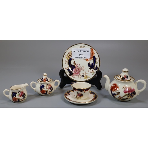 196 - Masons patent ironstone Mandalay pattern miniature childs tea for one set, comprising: cup saucer si... 