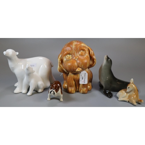 198 - Collection of ceramic animals, to include: Crown Devon 'Pup', Royal Doulton 'Dedication Polar Bears'... 