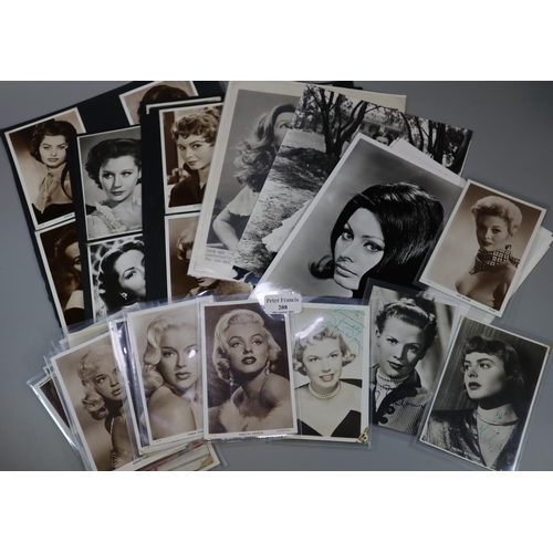 208 - Good collection of Hollywood Stars postcards, to include: Diana Dors, Jayne Mansfield, Marilyn Monro... 