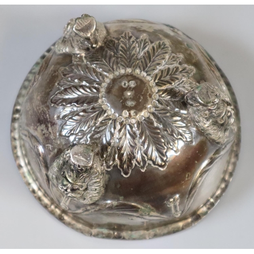 221 - 19th century silver bowl, overall with repoussé swags and foliage, standing on three lion mask mount... 