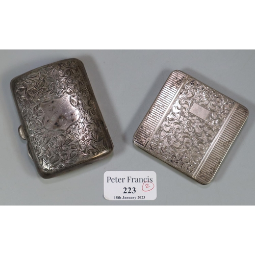 223 - Engraved and chased silver cigarette case marked 'From the Swindon Fire Brigade 1904'.  1.95 troy oz... 