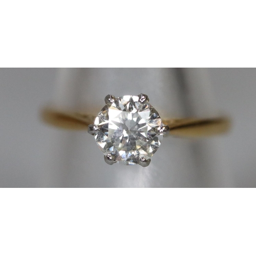 239 - 18ct gold diamond solitaire ring.  Estimated diamond weight 0.85cts, Colour H-I, clarity VVS1.  Ring...