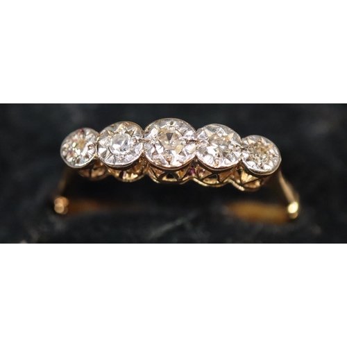 241 - 18ct gold five stone diamond ring.  Ring size L & 1/2.  Approx weight 1.7 grams.
(B.P. 21% + VAT)